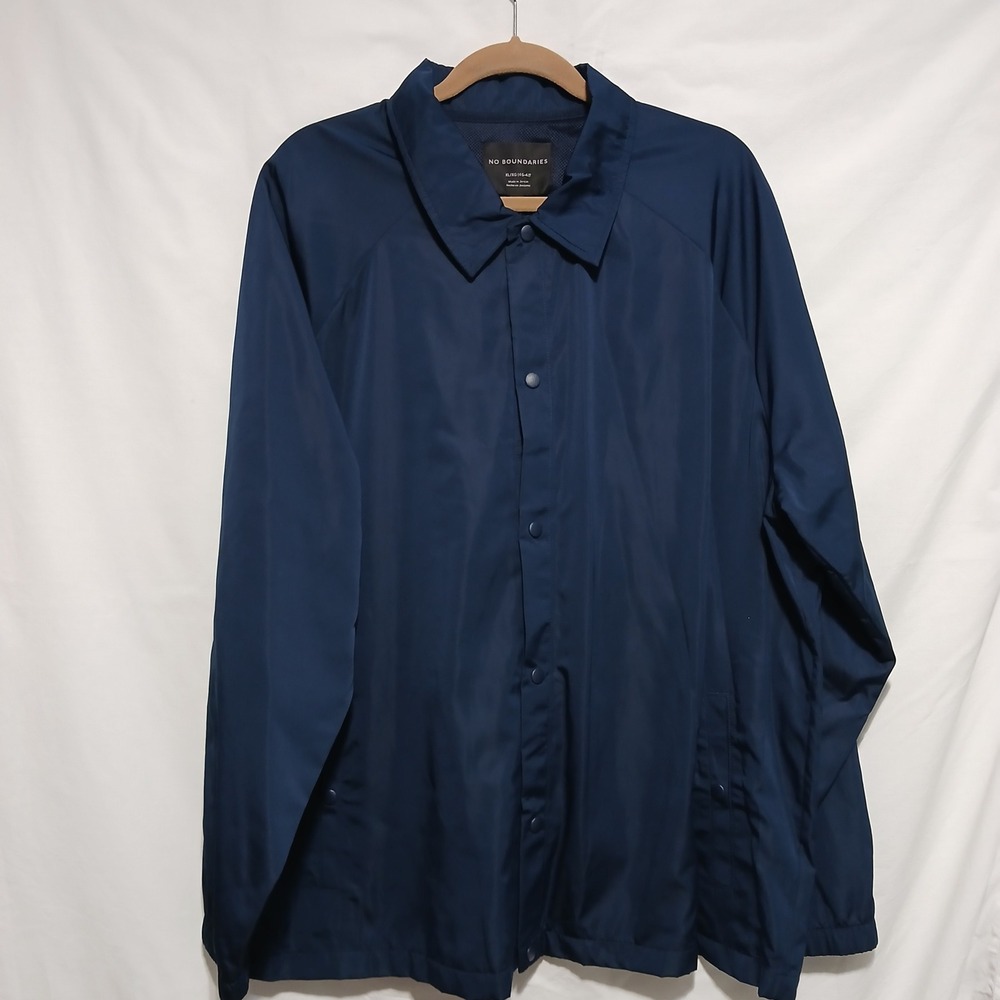 No Boundaries Mens Coach Jacket Lightweight Snap Front Navy‎ Blue XL